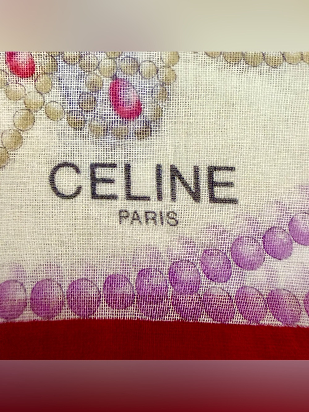 Authentic Celine Paris Vintage Jewelry Print Silk Square Scarf Red White